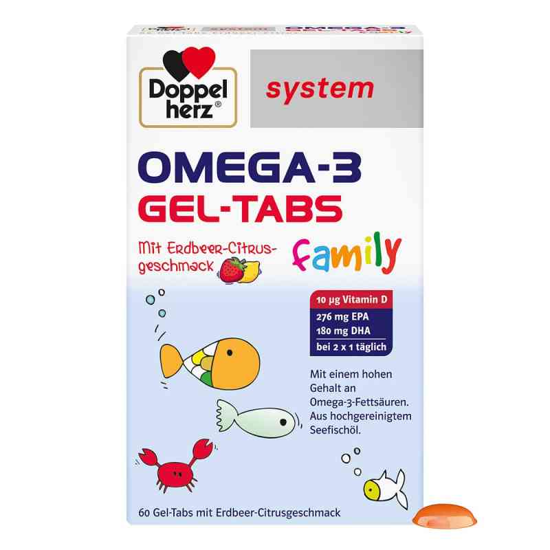 Doppelherz system Omega-3 family Erdbeer-Citrone Gel-Tabs 60 stk von Queisser Pharma GmbH & Co. KG PZN 18004412