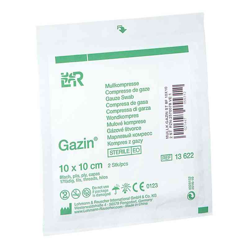 Gazin Mullkompresse steril 10 x 10 cm 8 fach 2 stk von LOHMANN & RAUSCHER GMBH PZN 08201486