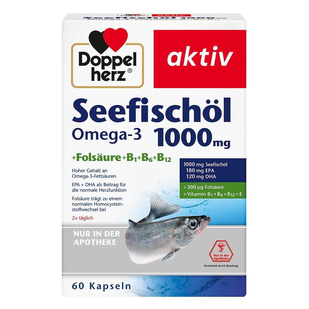 Doppelherz Seefischöl Omega-3 1000 mg+Fols. Kapsel (n) 60 stk