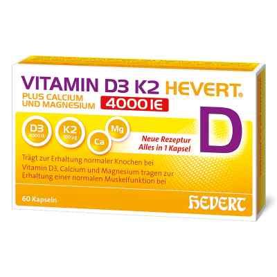 Vitamin D3 K2 Hevert + Calcium und Magnesium 4000 IE Kapseln 60 stk von Hevert-Arzneimittel GmbH & Co. KG PZN 19295707